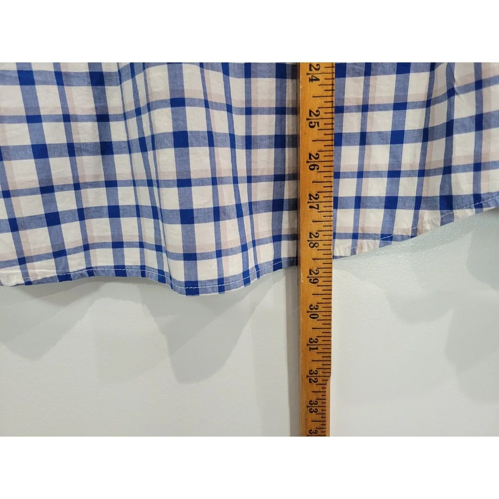 Banana Republic Mens Untucked Fit Blue White Plaid Button Down‎ Shirt Size M